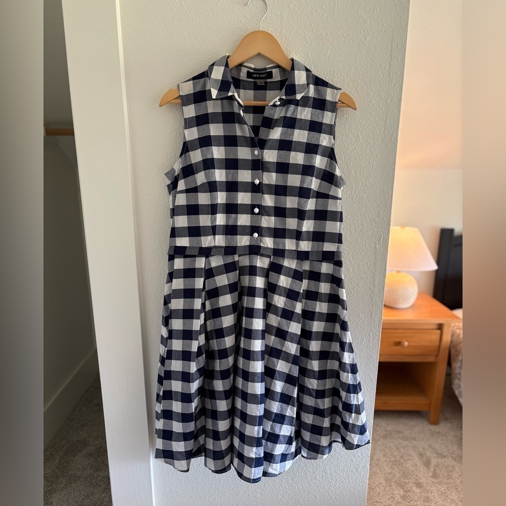 Nine West Navy and White Plaid women’s dress - Picture 2 of 6